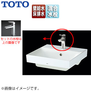 洗面器セット[ベッセル式][角形][台付シングル混合水栓][TLG10301J][ワンプッシュ式][床排水][壁給水]