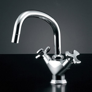 洗面用蛇口 [台][2ハンドル混合水栓][吐水口高さ210〜150ミリ][引き棒付][一般地]