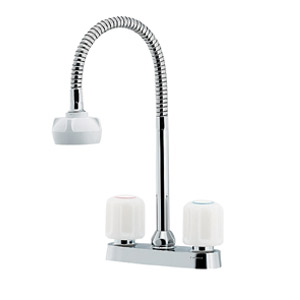 キッチン用蛇口 [台][2ハンドル混合水栓][シャワー付][湯水芯100〜102mm][グースネック][一般地]