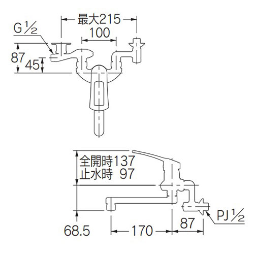 192-337｜カクダイキッチン用蛇口[壁][シングルレバー混合水栓]