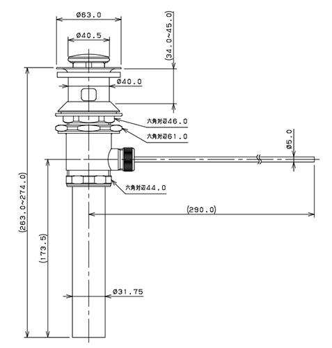 ポップアップ排水金具ユニット[排水上部][海外規格対応][水栓連結タイプ]