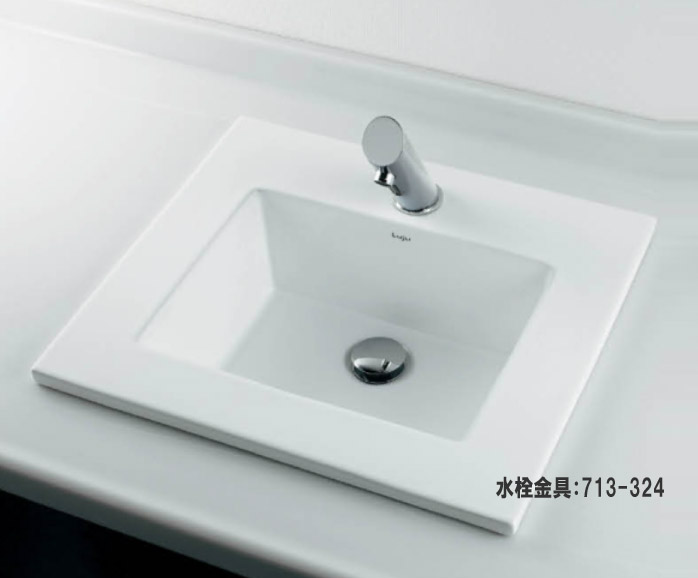 493-093｜カクダイ角型洗面器単品[Luju][水栓取付穴径：φ35]