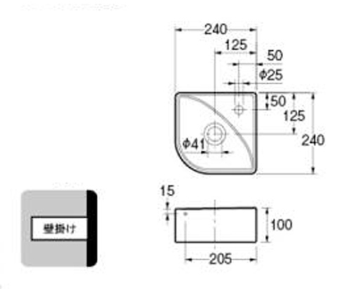 493-150-W｜カクダイ壁掛手洗器単品[ミーノ][水栓取付穴径：φ25]