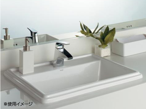 角型手洗器単品 Luju[据置][オーバーフロー付き][1ホール][水栓取付穴径：φ35][1ヶ所]
