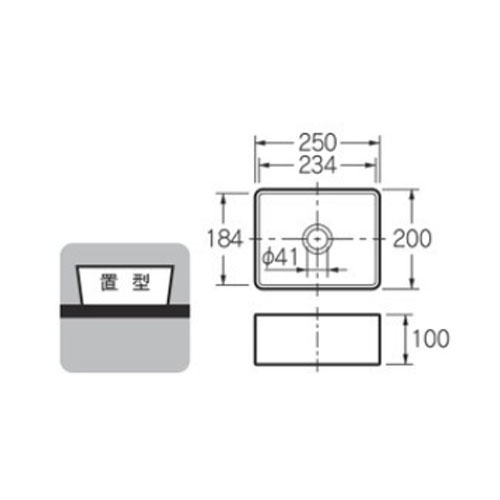 493-174-W｜カクダイ手洗器単品[ベッセル式][角形]