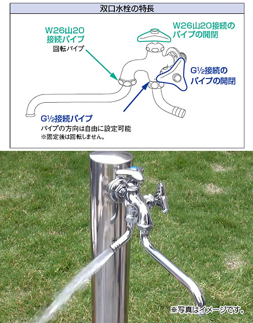 7042｜カクダイ｜一般用蛇口[壁][単水栓][双口自在水栓][呼13][一般地