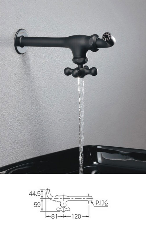 洗面用蛇口 ALTER[壁][単水栓][横水栓][スパウト120mm][パイプ上向き2.1.0][一般地]