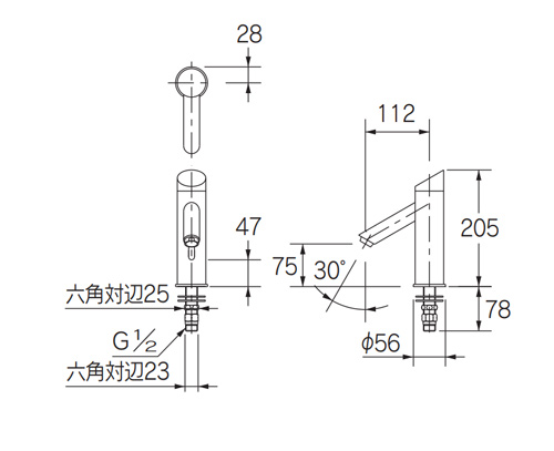洗面用蛇口 能シリーズ[台][自動水栓][単水栓][センサー水栓][電池式][一般地]