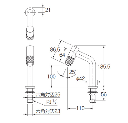 カクダイ　洗面用単水栓　721-204-13 721-204-13｜カクダイ洗面用蛇口 魚子シリーズ[台][単水栓]