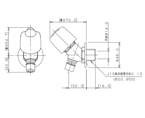 洗濯機用蛇口[壁][単水栓][洗濯機用水栓(送り座付)][一般地]