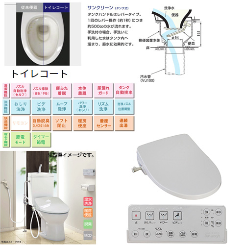 AF400KLR931(LW)｜アサヒ衛陶簡易水洗トイレセット サンクリーン+サン