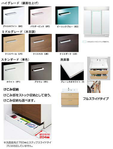 洗面化粧台 ピアラ[間口750mm][高さ1900mm][シングルレバーシャワー水栓][3面鏡（全収納）][蛍光灯][一般地][ブラウン]