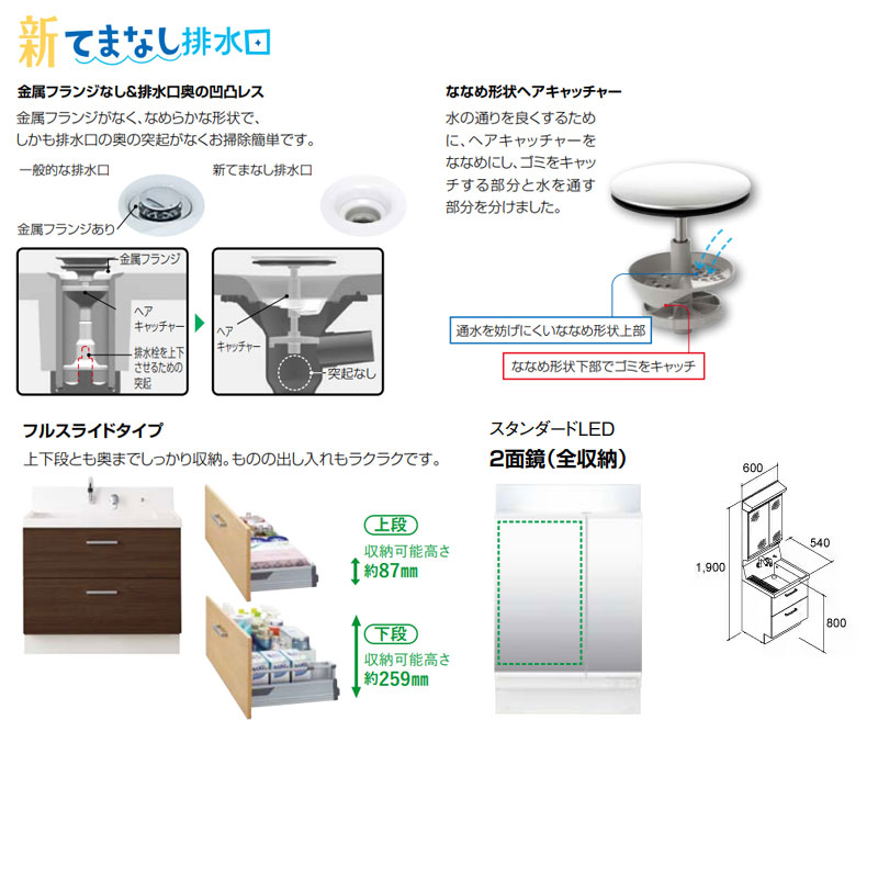 [在庫限り]【台数限定】【埼玉県エリア限定】【工事費込】洗面化粧台セット ピアラ[間口600mm][高さ1900mm][シャワー水栓][フルスライド][2面鏡][LED][くもり止め][一般地][ホワイト][スマイル10]▲