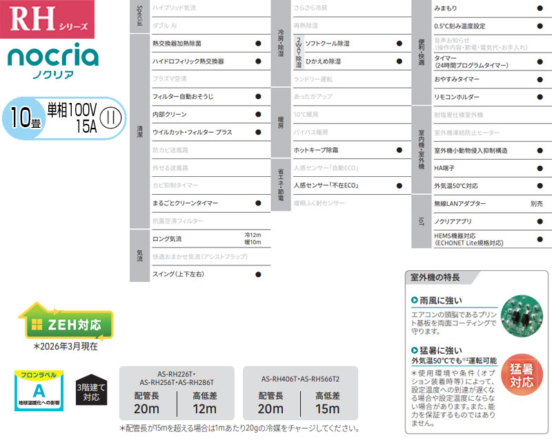 ルームエアコン[RHシリーズ][100V][10畳][2.8kW][ノクリア][2026年モデル]