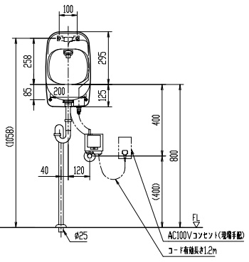 AWL-71U2AM(S)(100V)｜LIXIL○壁付手洗器[自動水栓][100V]