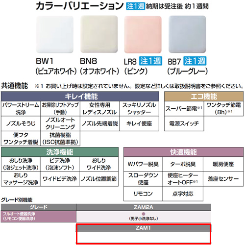 ●アメージュZA  シャワートイレ[ZAM1][壁:排水芯148/155mm][手洗い有り][ECO6][ハイパーキラミック][マンションリフォーム用][一般地][ピュアホワイト]