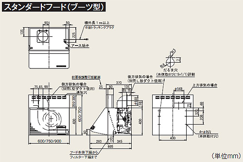 レンジフード[BDRシリーズ][スタンダード][シロッコファン・ブーツ型][高さ60cm][幅60cm][ブラック]