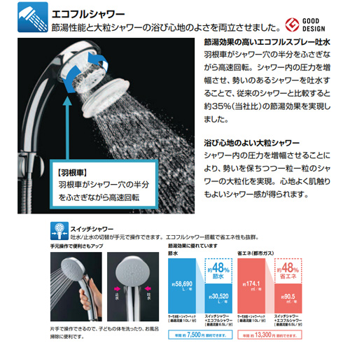 ●浴室用蛇口 アウゼ[壁][洗い場専用][サーモスタット付シャワーバス混合水栓][エコフルスイッチ多機能シャワー][一般地]