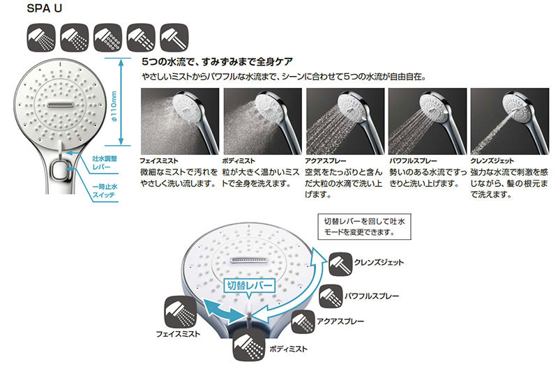 浴室用蛇口 eモダン[壁][洗い場専用][サーモスタット付シャワーバス混合水栓][SPA U][めっき][吐水口66mm][一般地]