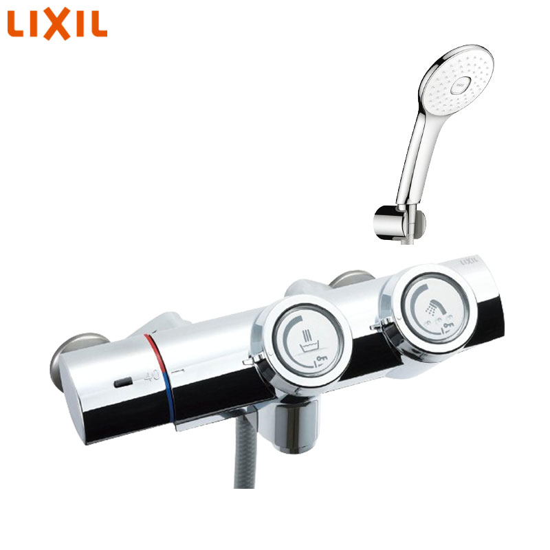 ●浴室用蛇口[壁][洗い場専用][サーモスタット付シャワーバス混合水栓][プッシュ式][エコアクアPlus][めっき][寒冷地]