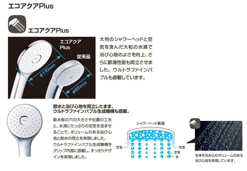●浴室用蛇口[壁][洗い場専用][サーモスタット付シャワーバス混合水栓][プッシュ式][エコアクアPlus][めっき][寒冷地]