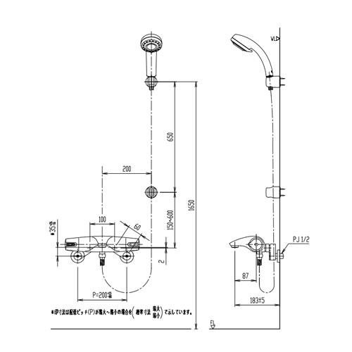 浴室用蛇口 ジュエラ[壁][洗い場専用][サーモスタット付シャワーバス混合水栓][エコフル多機能シャワー][一般地]