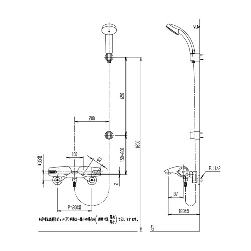 浴室用蛇口 ジュエラ[壁][洗い場専用][サーモスタット付シャワーバス混合水栓][エコフルスプレーシャワー][めっき仕様][一般地]