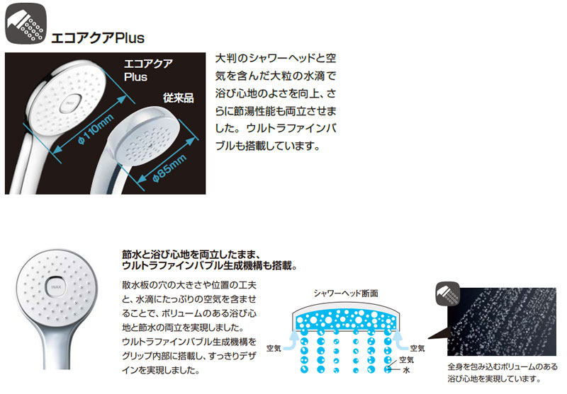 シャワーヘッド[取り替え用パーツ][エコアクアPlus][スイッチ付][めっき][接続ネジ:G1/2]