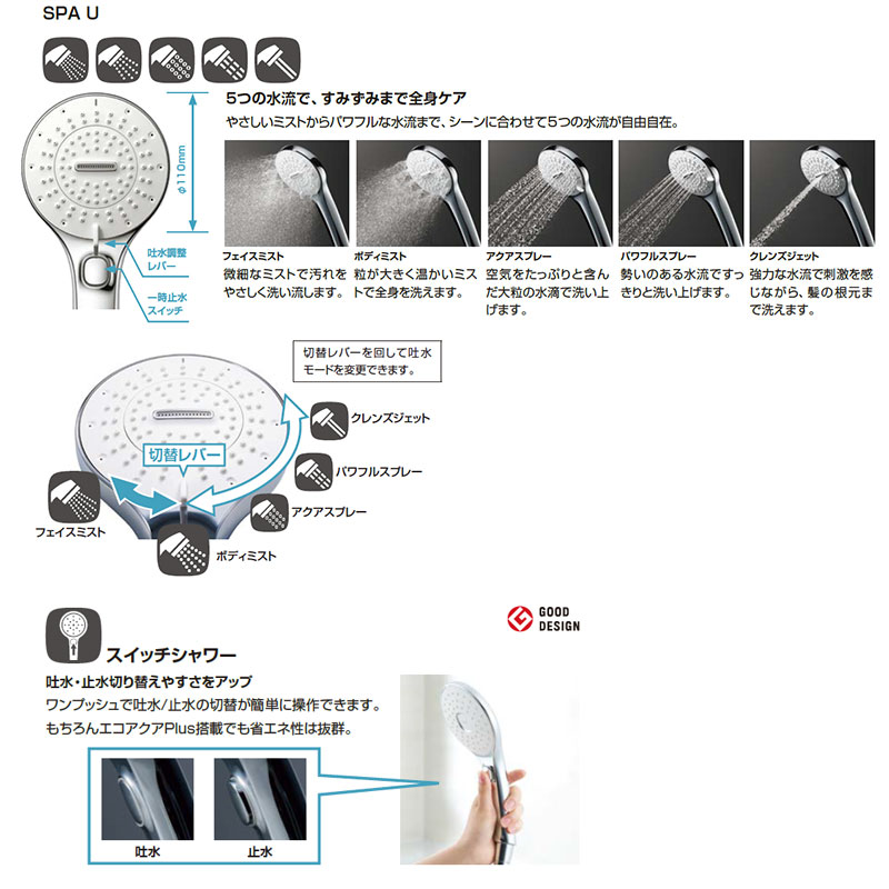 シャワーヘッド[取り替え用パーツ][SPA U][めっき][接続ネジ:G1/2]