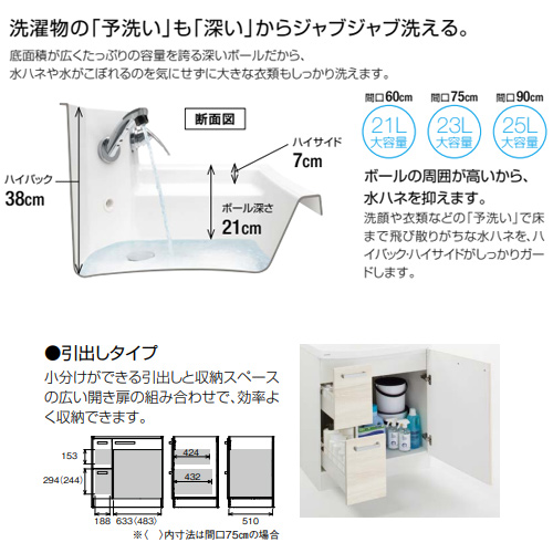 BNFH752WTCW-set1｜クリナップ洗面化粧台セット ファンシオ[間口750mm