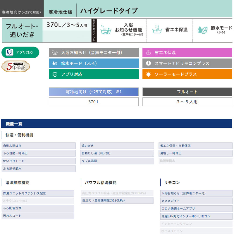 ♪【10年保証付】【工事費込】エコキュート[フルオート][370L][角型][ハイグレード][標準圧][寒冷地][リモコン脚部カバー]