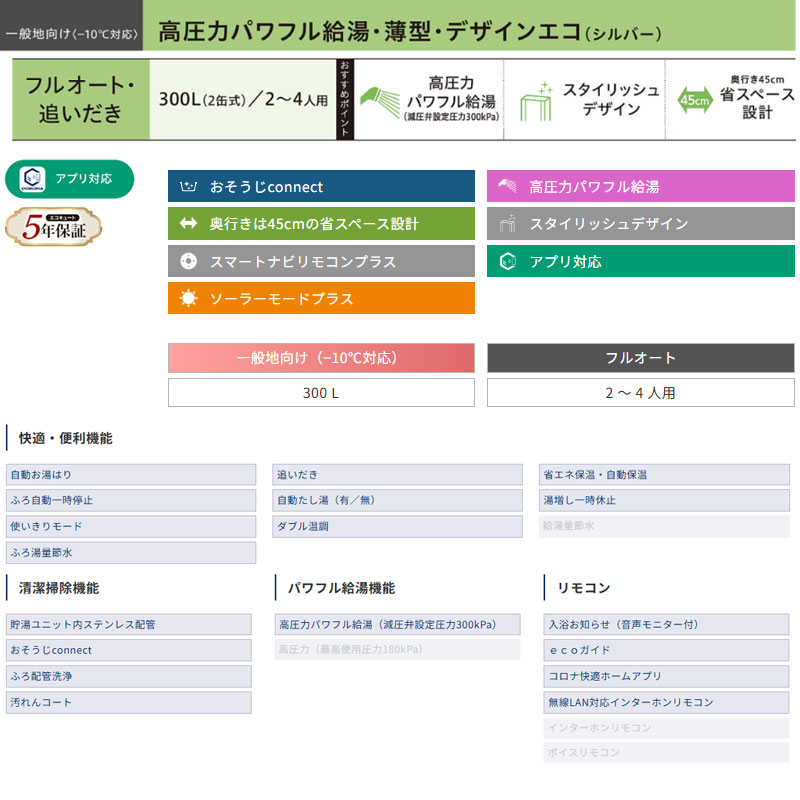 ♪【10年保証付】【工事費込】エコキュート[脚部カバー付属][フルオート][300L][薄型][デザインエコ][パワフル高圧][一般地][シルバー][リモコンセット]
