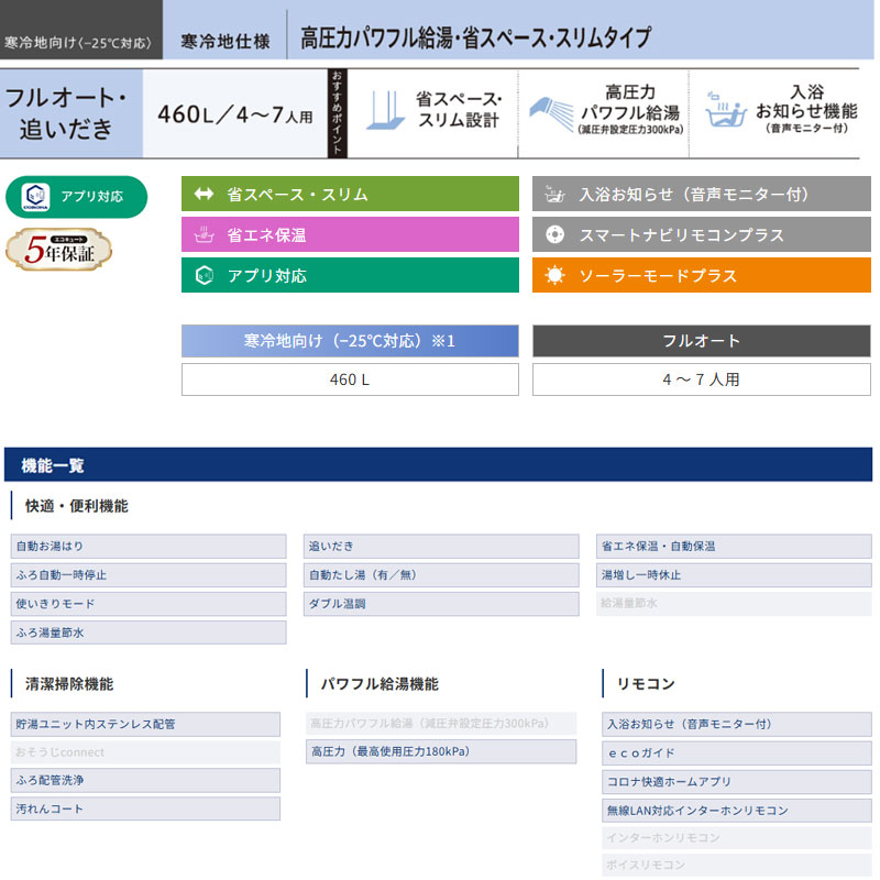 ♪【10年保証付】【工事費込】エコキュート[フルオート][460L][スリム][パワフル高圧][寒冷地][リモコン脚部カバー]