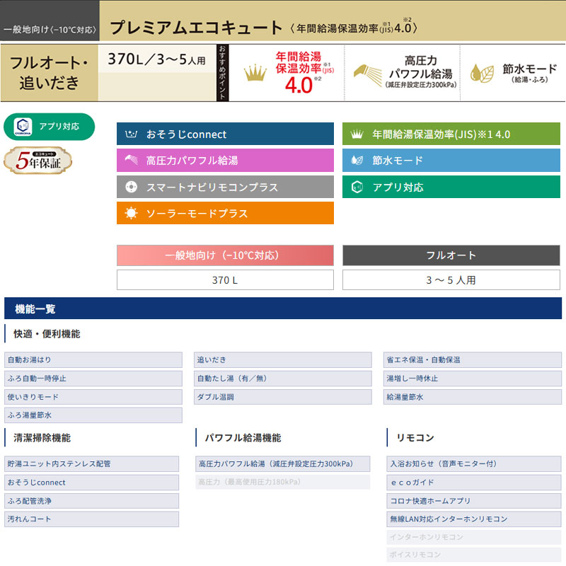 ♪♪【10年保証付】【工事費込】エコキュート[フルオート][370L][角型][プレミアム][パワフル高圧][一般地][リモコン脚部カバー]