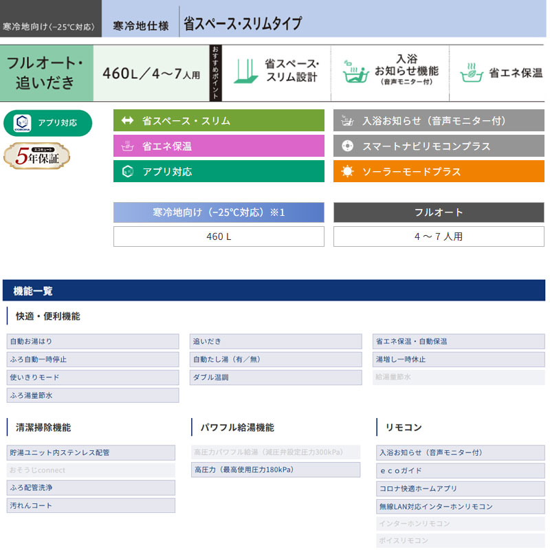 ♪【10年保証付】【工事費込】エコキュート[フルオート][460L][スリム][標準圧][寒冷地][リモコン脚部カバー]