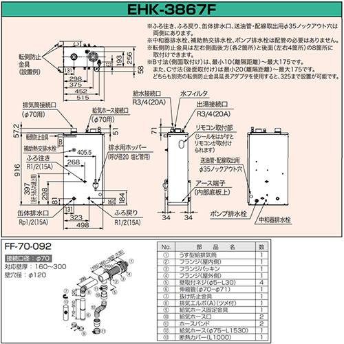 EHK-3867F+KR-109V｜CHOFU○石油ふろ給湯器[エコフィール][浴室・台所