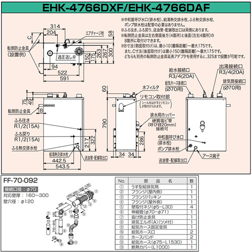 EHK-4766DAF+KR-88V｜CHOFU石油ふろ給湯器[エコフィール][浴室・台所