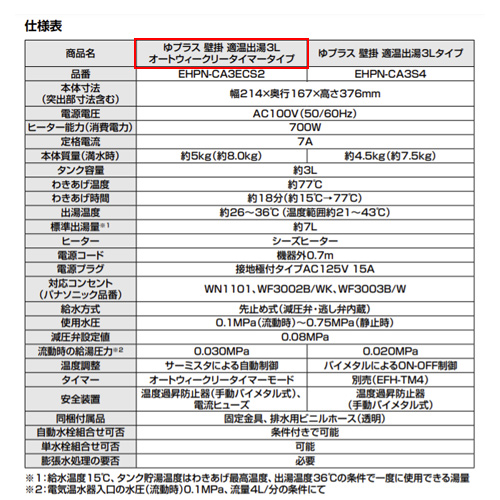 EHPN-CA3ECS2｜LIXIL｜小型電気温水器 ゆプラス[壁掛設置][床置設置