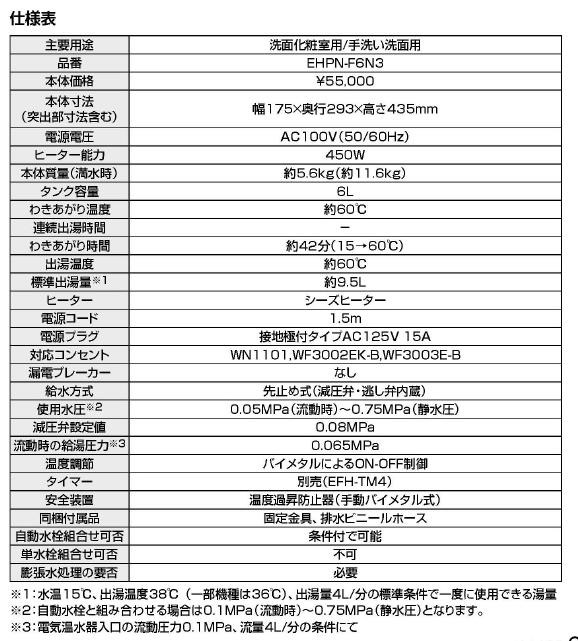 ゆプラス小型電気温水器[タンク容量6リットルタイプ][一般住宅用][キッチン・ミニキッチン用][コンパクトタイプ][排水接続ネジ径が1インチ半用排水金具セット]