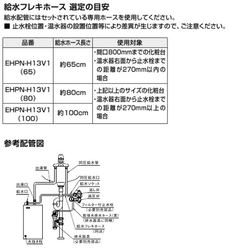 EHPN-H13V1(100)+EFH-4-25/PT｜LIXILゆプラス小型電気温水器[洗髪用