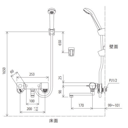 FTB100KWRNRKT｜KVK浴室用蛇口 楽付王[壁][サーモスタット付シャワー]