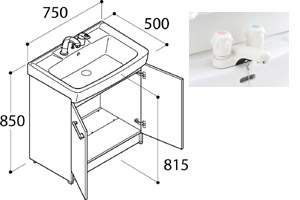 化粧台本体 オフト[間口750mm][2ハンドル混合水栓][ゴム栓式]