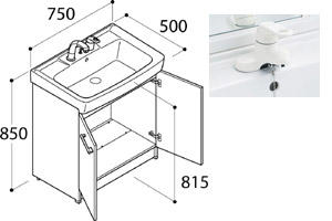 化粧台本体 オフト[間口750mm][シングルレバー混合水栓][ゴム栓式]