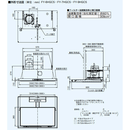 FY-6HGC5-S｜パナソニックレンジフード[シロッコファン][幅60cm]