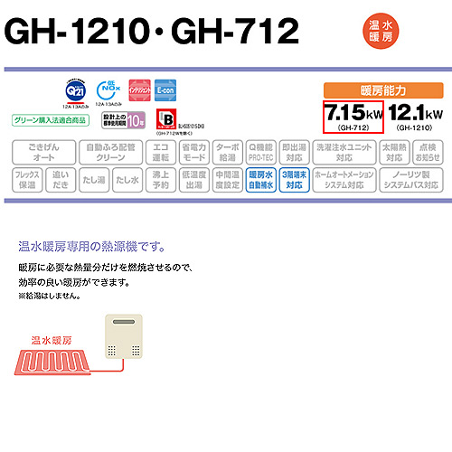 GH-712W LPG｜ノーリツ熱源機[本体のみ][1温度]