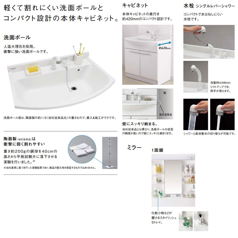 [在庫限り]【台数限定】【近畿エリア限定】【工事費込】洗面化粧台セット エムライン[間口750mm][高さ1800mm][シングルレバーシャワー混合水栓][1面鏡][LED][くもりシャットなし][ホワイト][一般地][スマイル10]▲