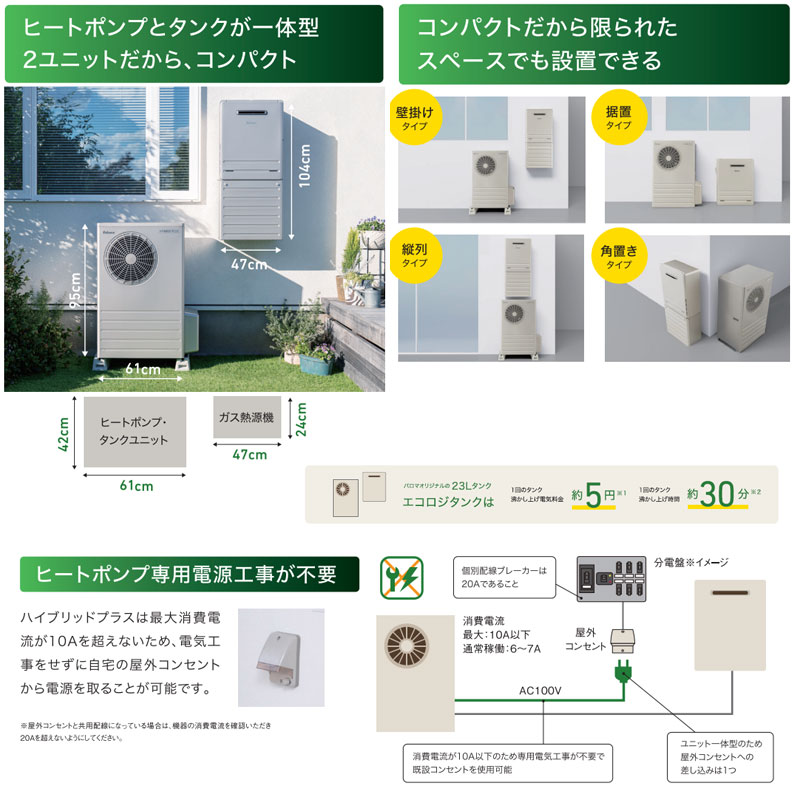 ハイブリッド給湯器 ハイブリッドプラスセット[ふろ・給湯][22.5L][分離][屋外壁掛型][プラグイン][フルオート][24号][一般地]