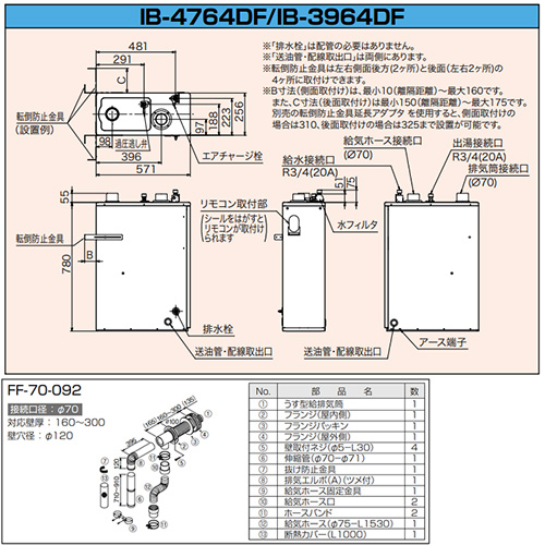 IB-3964DF｜CHOFU石油給湯器[本体+FF用給排気筒付属][給湯専用]