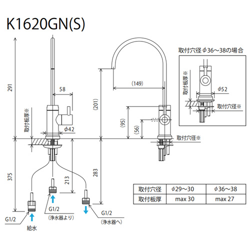 K1620GN｜KVKキッチン用蛇口[台][単水栓]