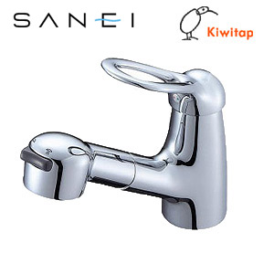洗面用蛇口 KIWITAPシリーズ[台][シングルスプレー混合水栓][クロムメッキ][洗髪用][シャワー引出し][一般地]